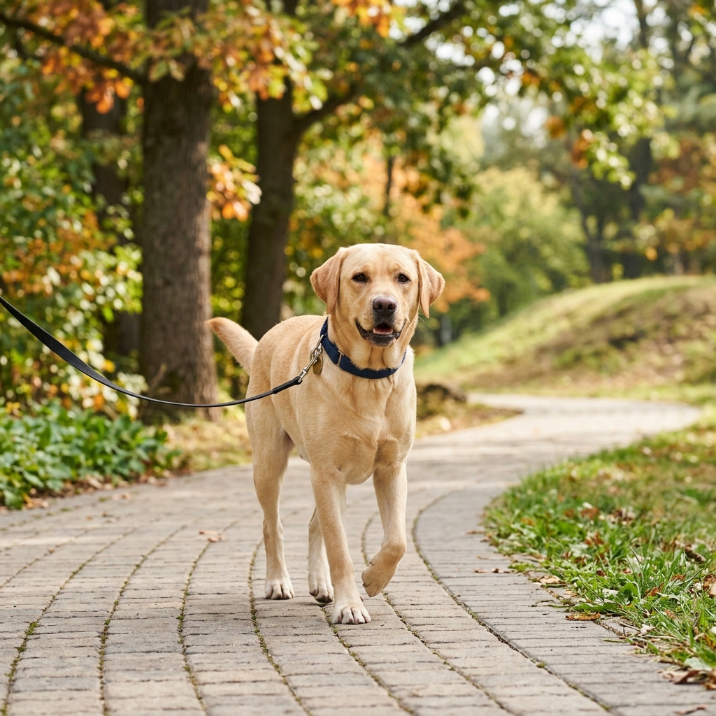 Focused dog walking nicely