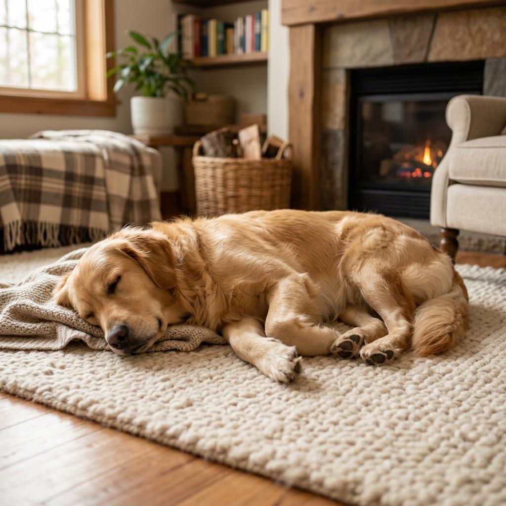 Dog resting on rug