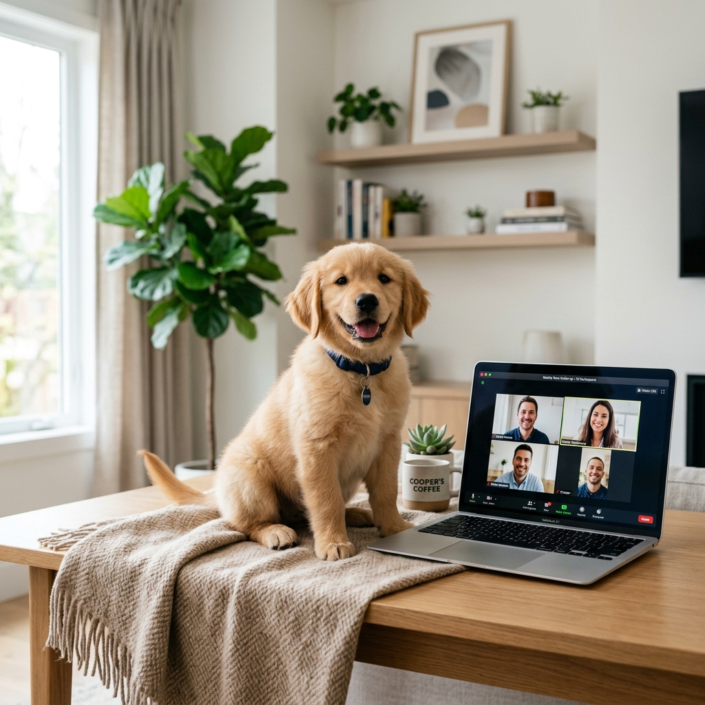 Dog in front of a laptop